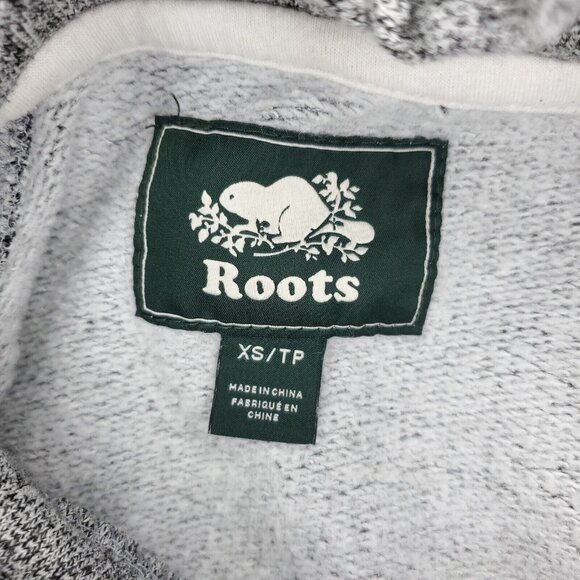 Roots Canada Hoodie Sweatshirt Mens XS Gray Beaver Velvet Logo Pullover Pockets - Picture 5 of 12